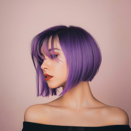 Chic purple bob haircut with a sophisticated and bold design