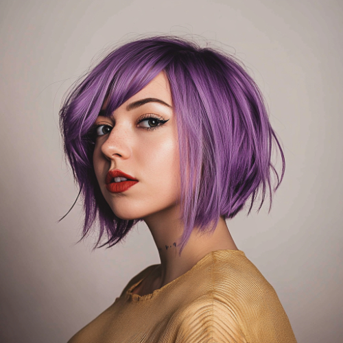 Trendy purple bob hairstyle showcasing a fashionable and sleek design