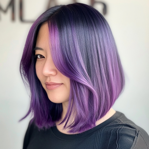 Eye-catching purple bob hairstyle with a dynamic and fashionable look