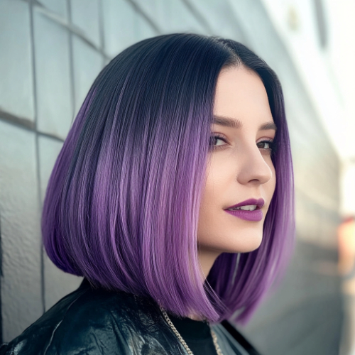 Elegant purple bob hairstyle with a sleek and polished appearance