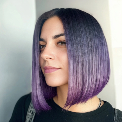 Playful purple bob hairstyle with a trendy and vibrant hue