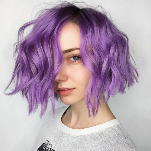 Modern purple bob hairstyle with a chic and polished finish