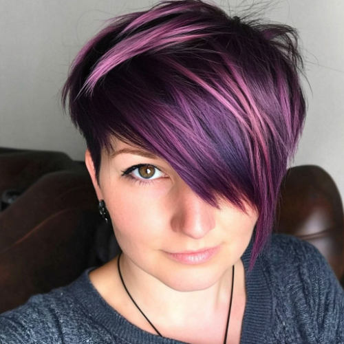 Modern purple bob hairstyle featuring a stylish and vibrant hue