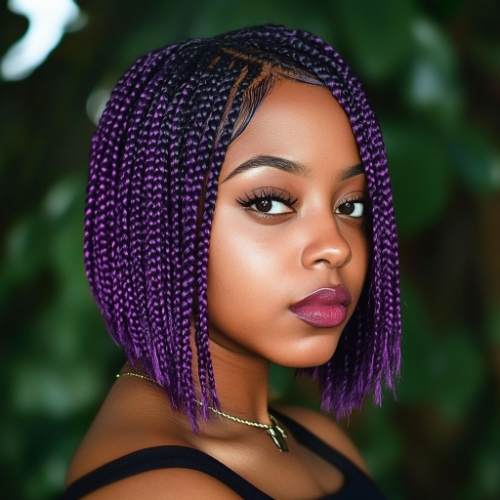 Elegant purple bob hairstyle with a vibrant and fashionable edge