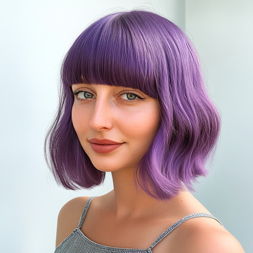 Chic purple bob haircut featuring a fashionable and refined design