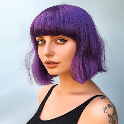 Elegant purple bob hairstyle with a vibrant and fashionable cut