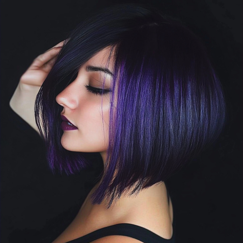 Stylish purple bob hairstyle with a fresh and contemporary appearance