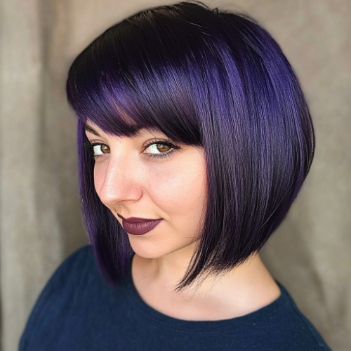 Sophisticated purple bob haircut with a contemporary and chic style