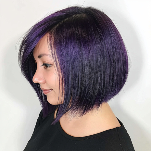 Trendy purple bob hairstyle with a stylish and modern cut