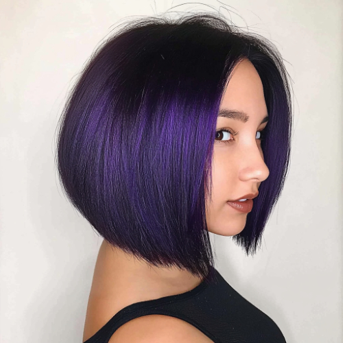 Glamorous purple bob hairstyle with a contemporary and chic design