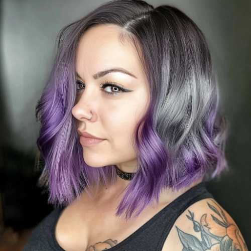 Trendy purple bob haircut with a chic and sophisticated appearance