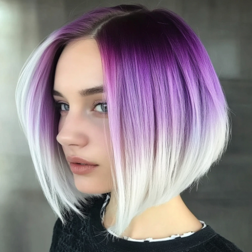 Playful purple bob haircut with a stylish and contemporary twist