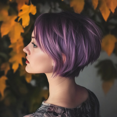 Fashionable purple bob hairstyle with a sleek and trendy finish