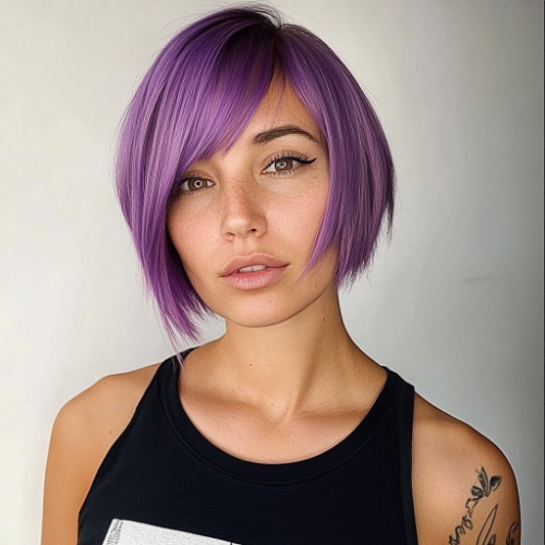 Elegant purple bob hairstyle with smooth, refined styling