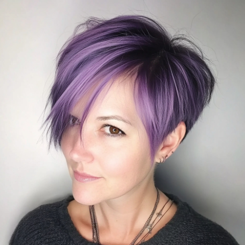 Stylish purple bob haircut featuring a chic and modern design