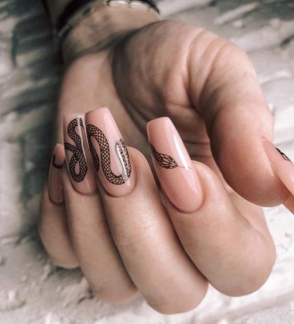 pink-beige-snake-nail-design