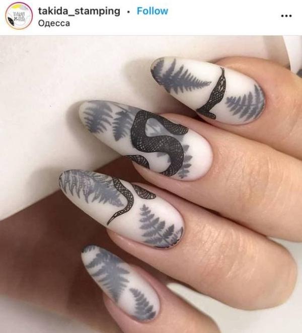 White Matte Snake Nails