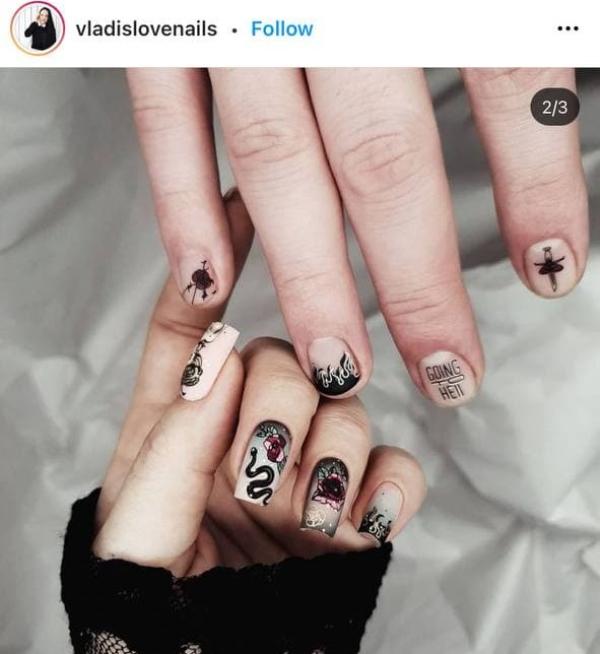 tattoo-style-nail-design-snakes-and-roses