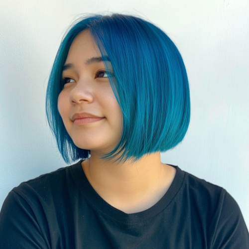 stylish blue bob cut