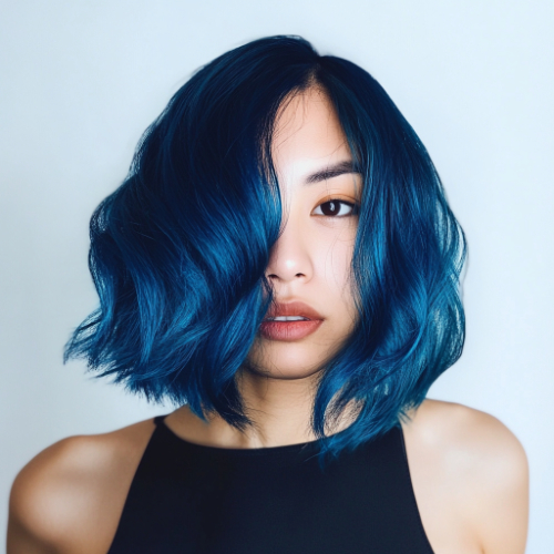 modern blue bob look