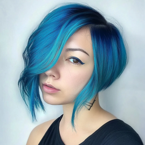 cute blue bob look