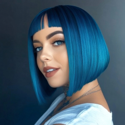 gorgeous blue bob haircut