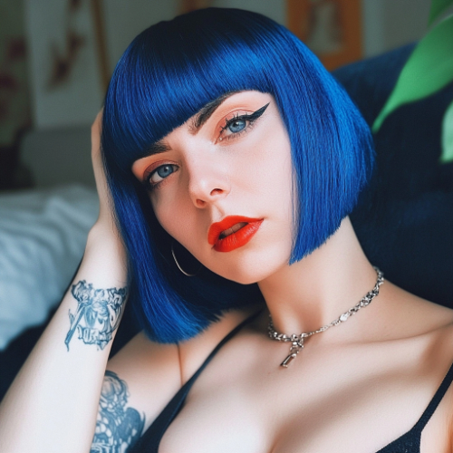 bold blue bob haircut