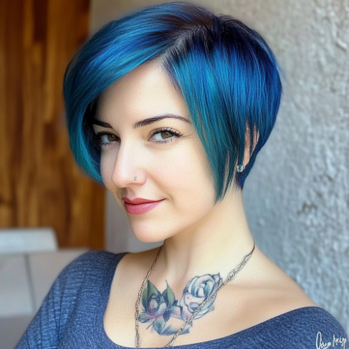 trendy blue bob look