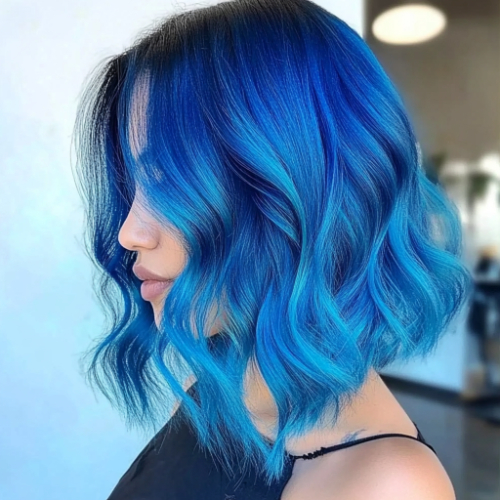 playful blue bob hairstyle