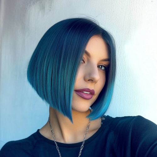 distinctive blue bob hairstyle