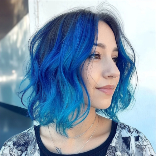 vivid blue bob hairstyle