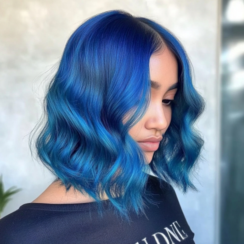 vibrant blue bob hairstyle