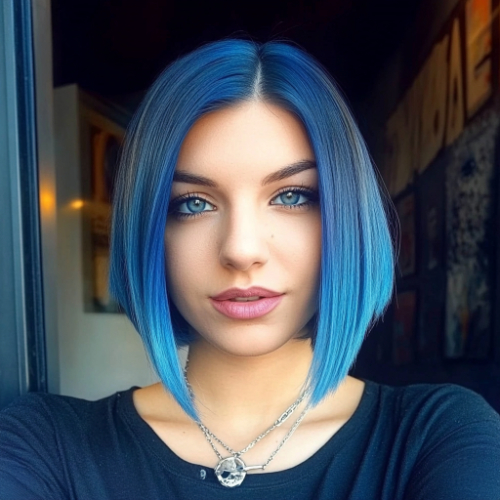 sleek blue bob look