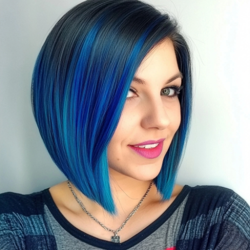 contemporary blue bob style