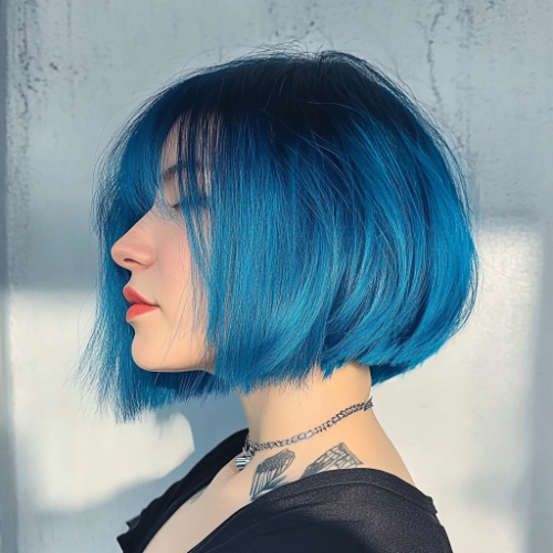 artistic blue bob hairstyle