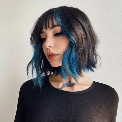 distinctive blue bob look