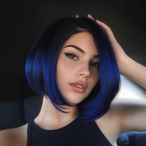 sophisticated blue bob cut