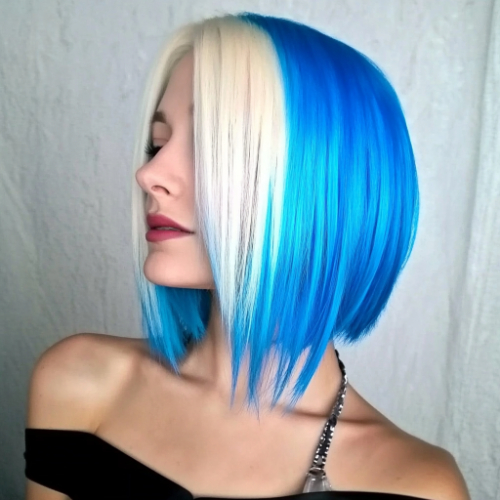 bold blue bob hairstyle