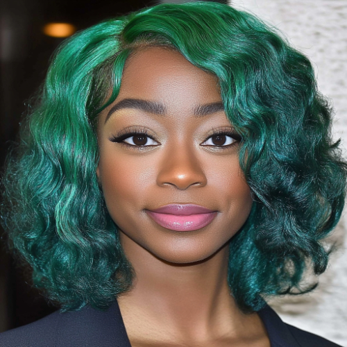 green bob hairstyle woman of color