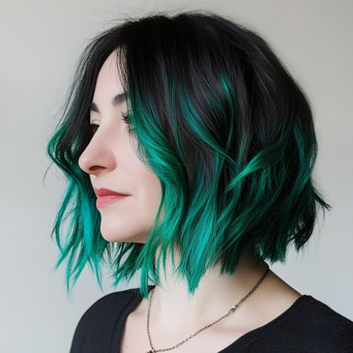 green bob haircut tousled