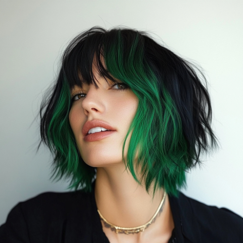 green bob textured haircut