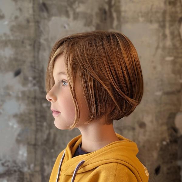 angled bob haircut for little girl with smooth edges