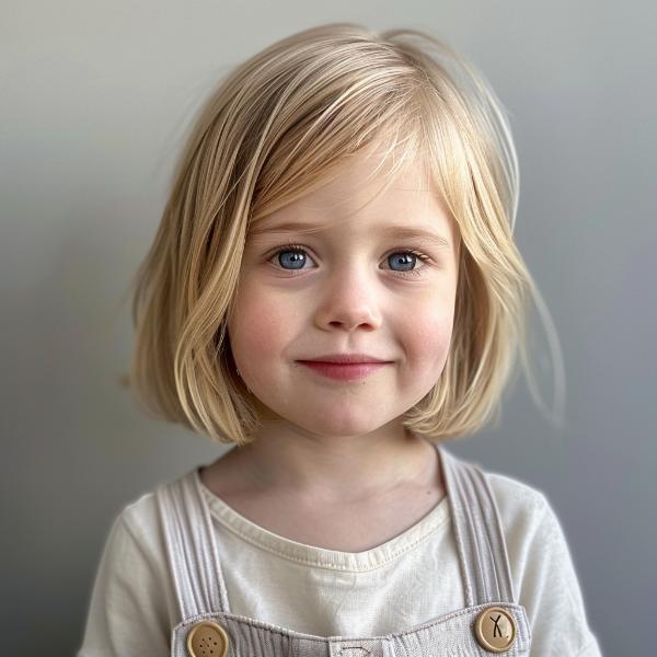 blonde side-swept kids bob hairstyle