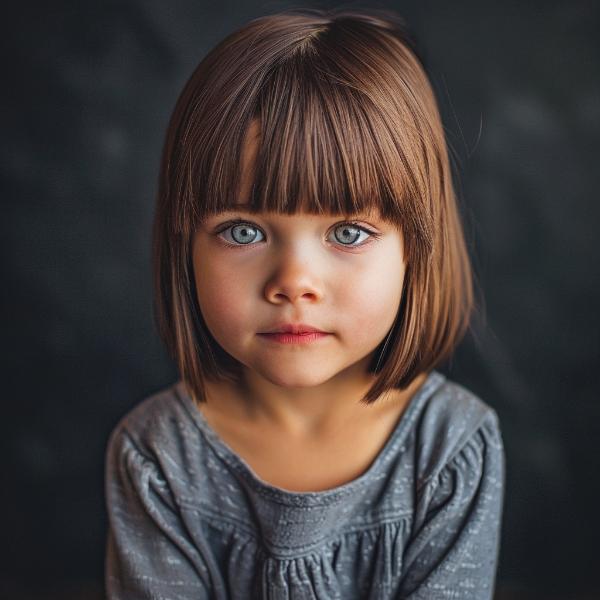 brown kids bob haircut with subtle layers