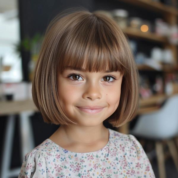 evenly cut bob with fringe for kids