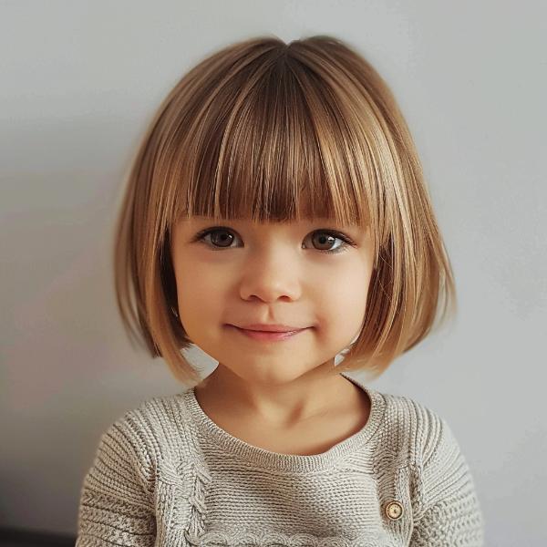 jaw-length bob haircut for kids with soft waves