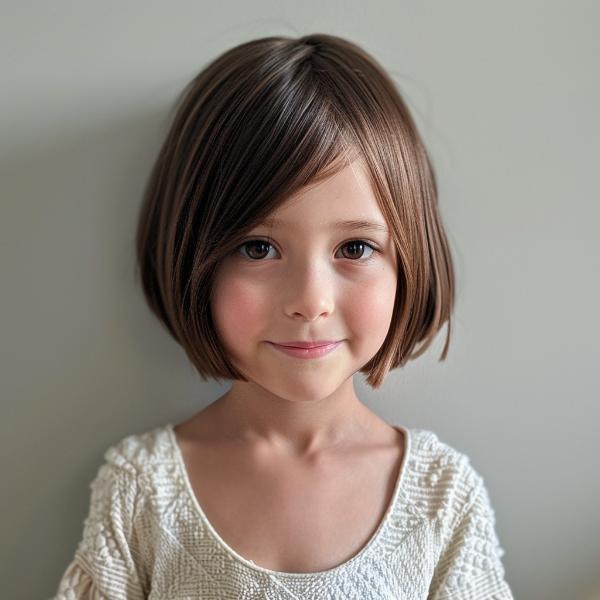 side-swept bangs kids bob for a playful look