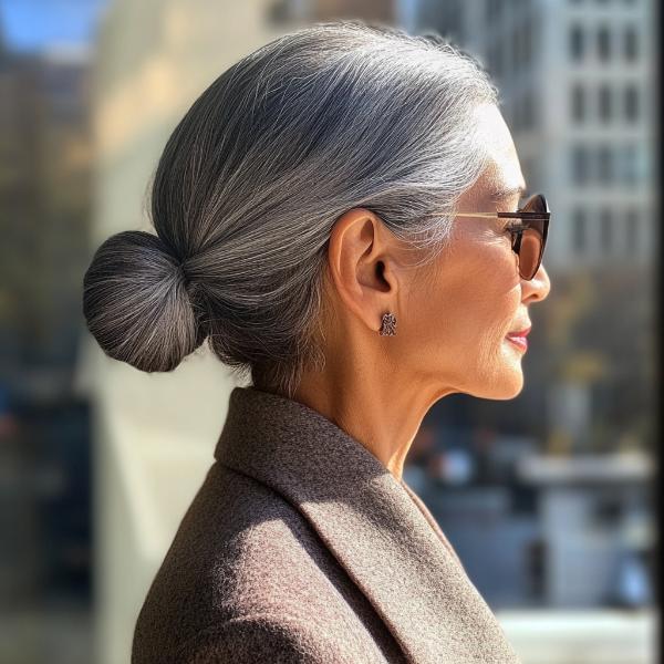 senior woman professional low sleek bun round shape