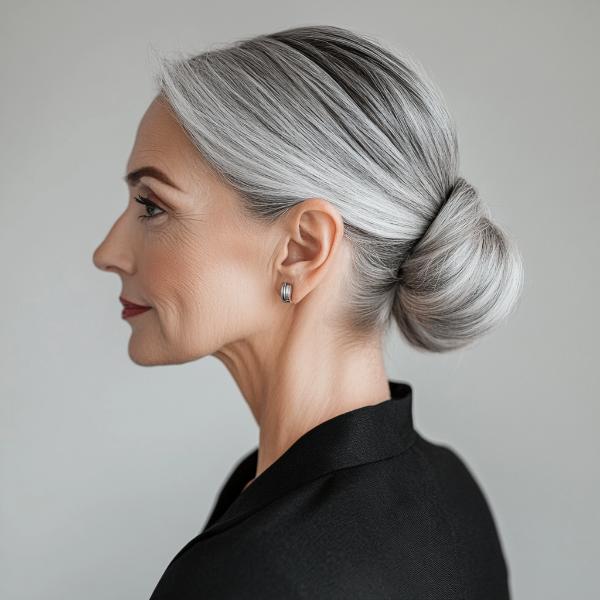 bun hairstyles gray hair women