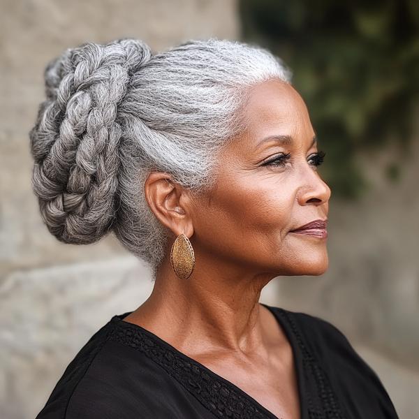 braided bun older Afro-American woman